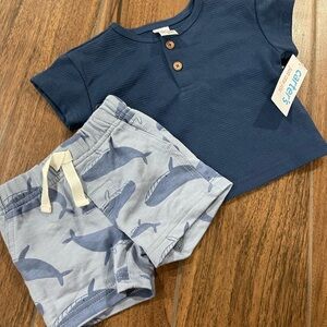 Carter's Blue Tee and Whale Patterned Shorts